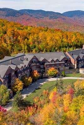 The exterior of the Jordan Hotel at Sunday River in the fall.
