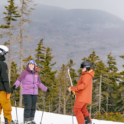 A group of friends skiing at Sunday River.