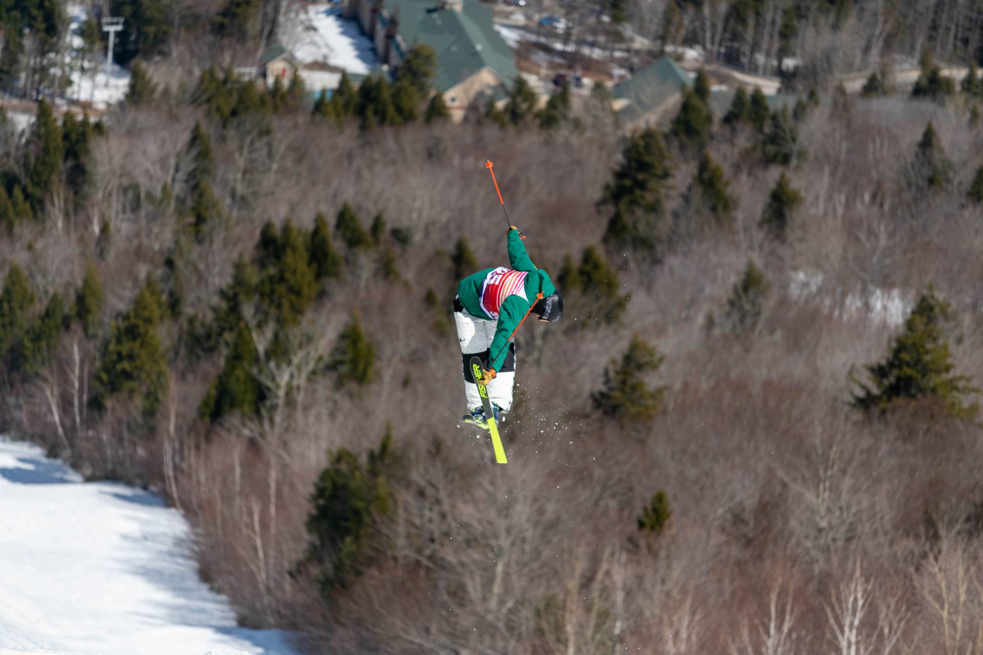 A person doing a trick in the air at Bust N Burn at Sunday River.