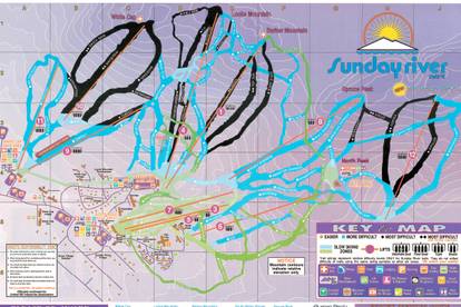 A colorful trail map of Sunday River.