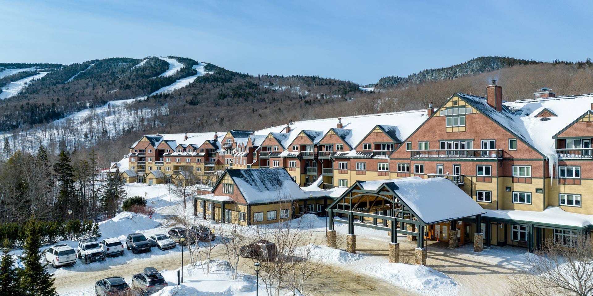 The Jordan Hotel covered with snow in the winter.