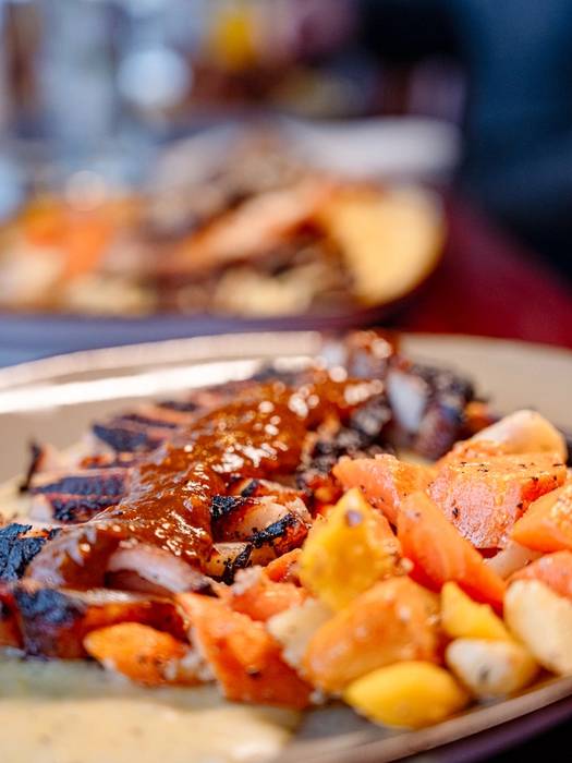 A plate of ribs and veggies at Sliders at Sunday River.