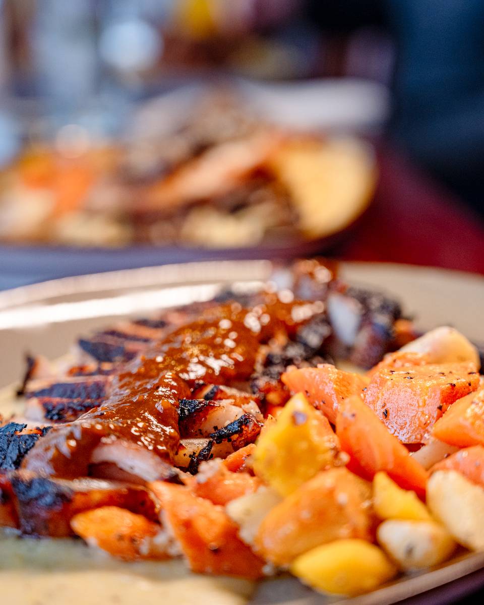 A plate of ribs and veggies at Sliders at Sunday River.