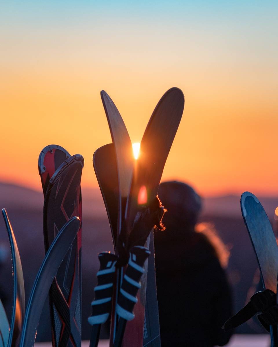 Skis in a ski rack at Sunrise