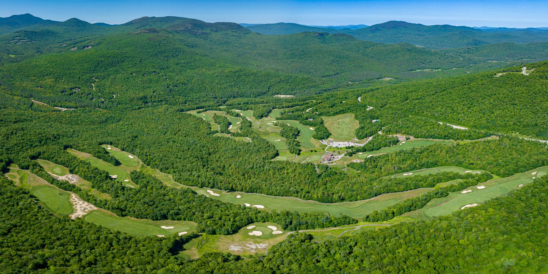 Sunday River Golf Club from a drone view.