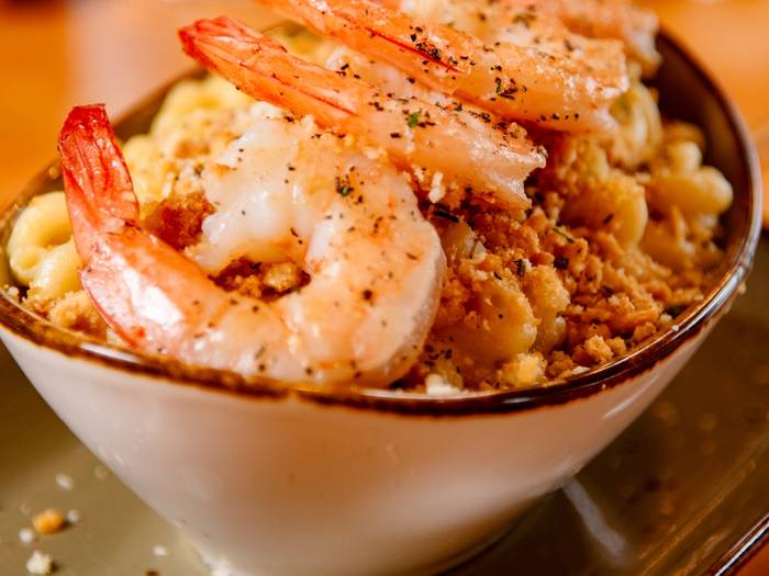A bowl of shrimp and mac n' cheese at Sunday River.