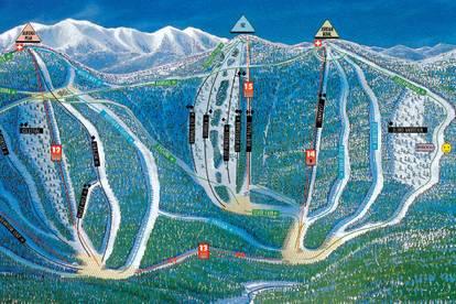 An updated trail map of Sunday River that includes White Heat and Spruce Peak.
