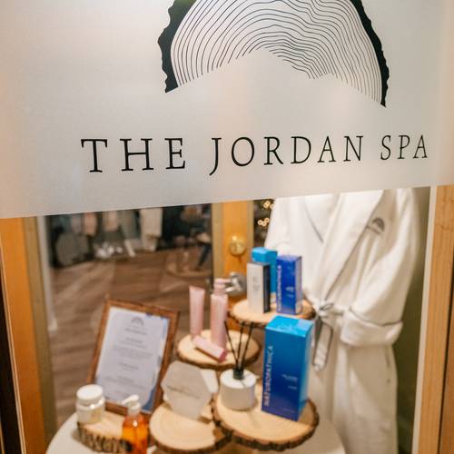 Inside of the window of the Jordan Spa at Sunday River.