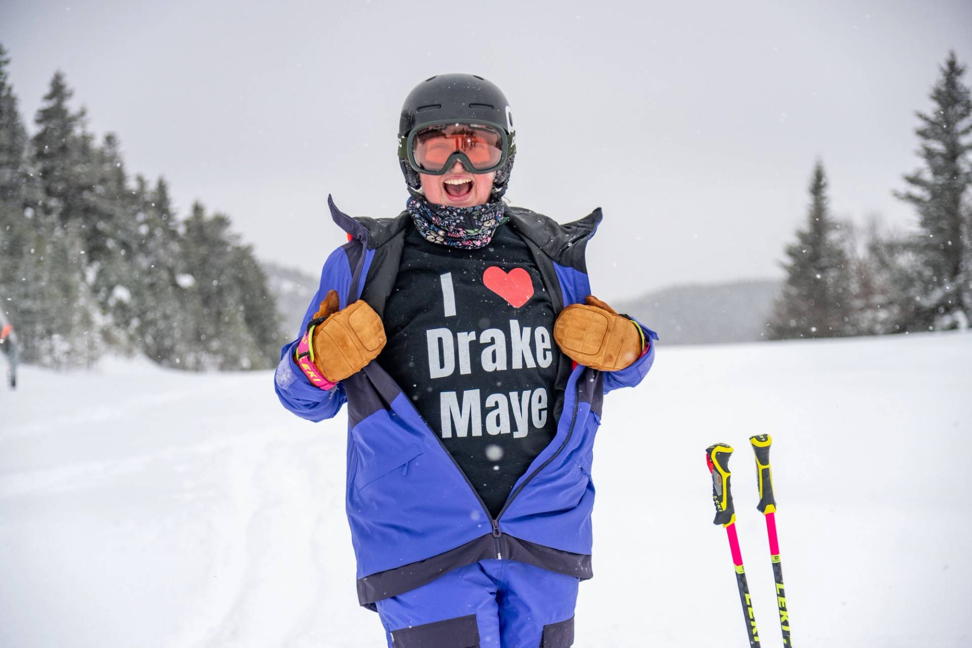 Skiers in powder at Sunday River.