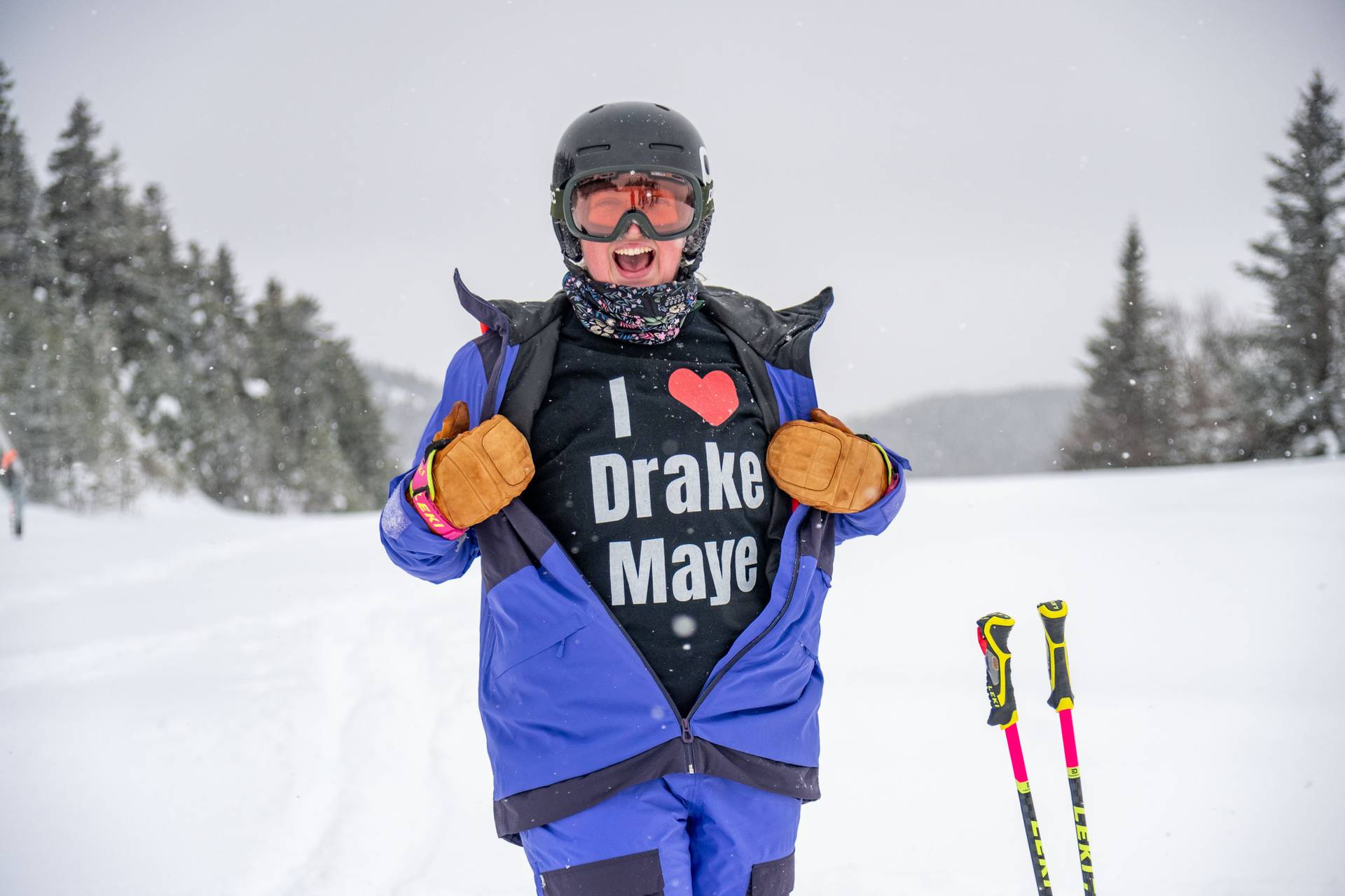 Skiers in powder at Sunday River.