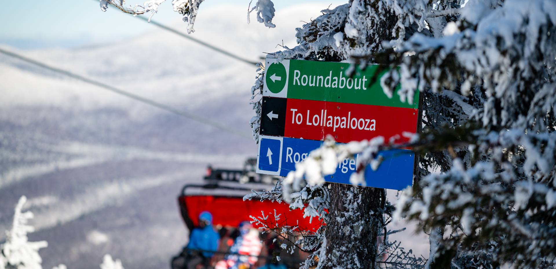 A Trail Sign on Jordan on a snowy day with the Jordan 8 Bubble coming in behind.