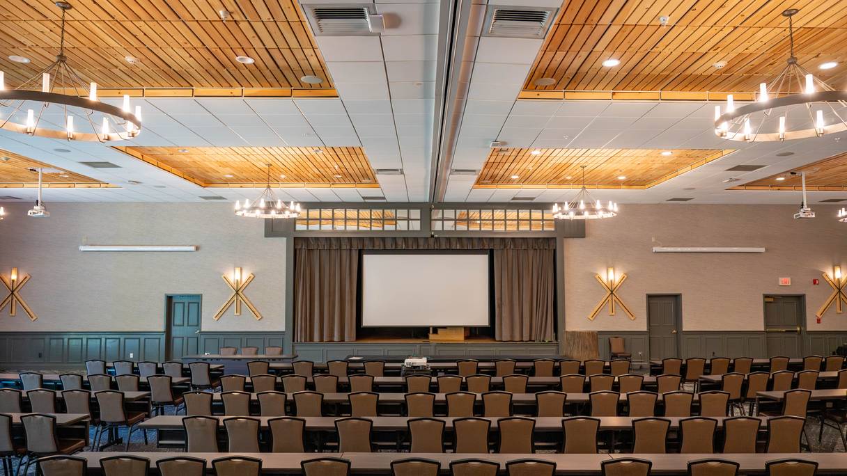 The Grand Summit Ballroom at Sunday River set up for Conferences.