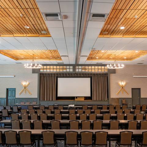 The Grand Summit Ballroom at Sunday River set up for Conferences.