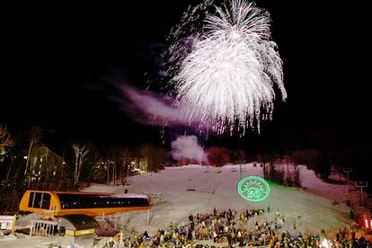 A fireworks display going off in South Ridge at Sunday River.