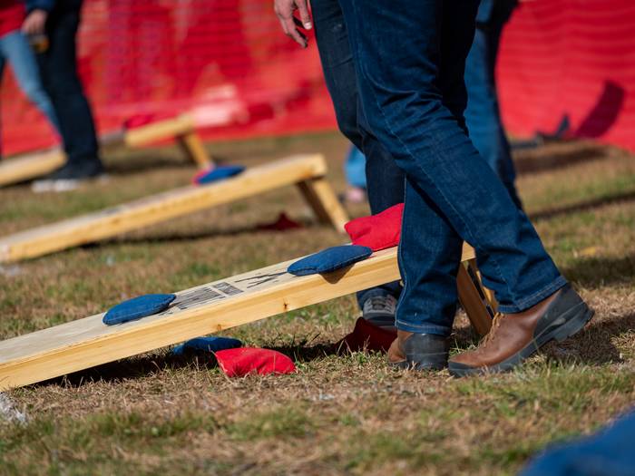 Cornhole boards outside at Sunday River's Fall Fest.