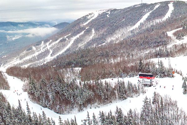 An aerial view of North Peak in the winter at Sunday River.