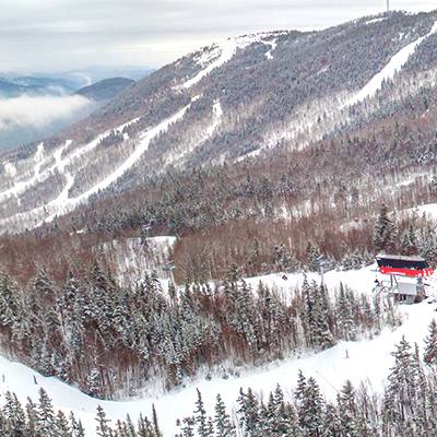 An aerial view of North Peak in the winter at Sunday River.