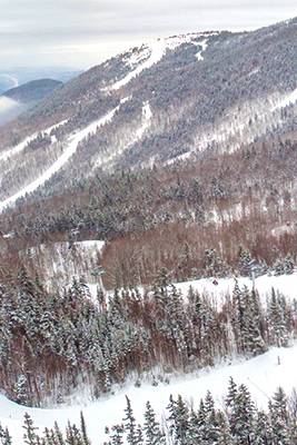 An aerial view of North Peak in the winter at Sunday River.