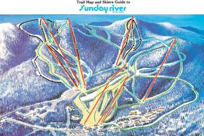 A copy of a ski map of Sunday River in the late 1980s.