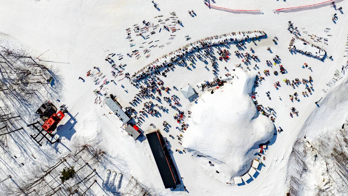 The Igloo at Sunday River from a drone view.