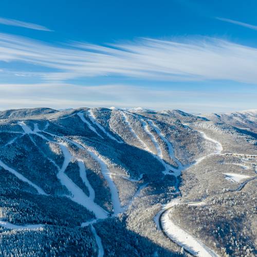 An aerial view of Sunday River in the winter time.