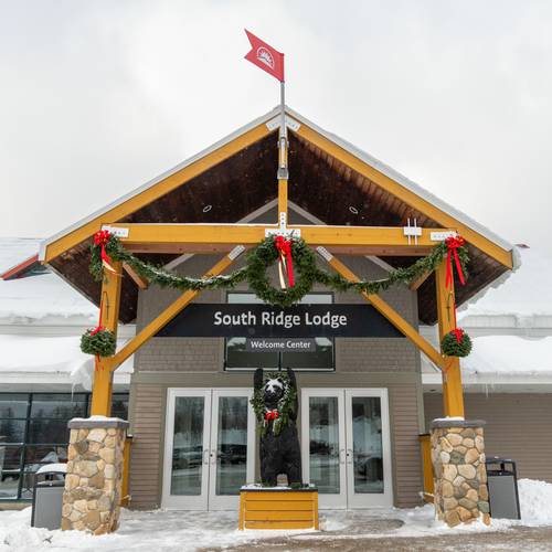 The front doors to the Sunday River South Ridge base loge.