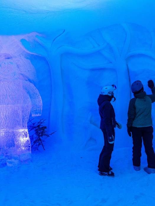 The inside of The Igloo with ice sculptures at Sunday River.