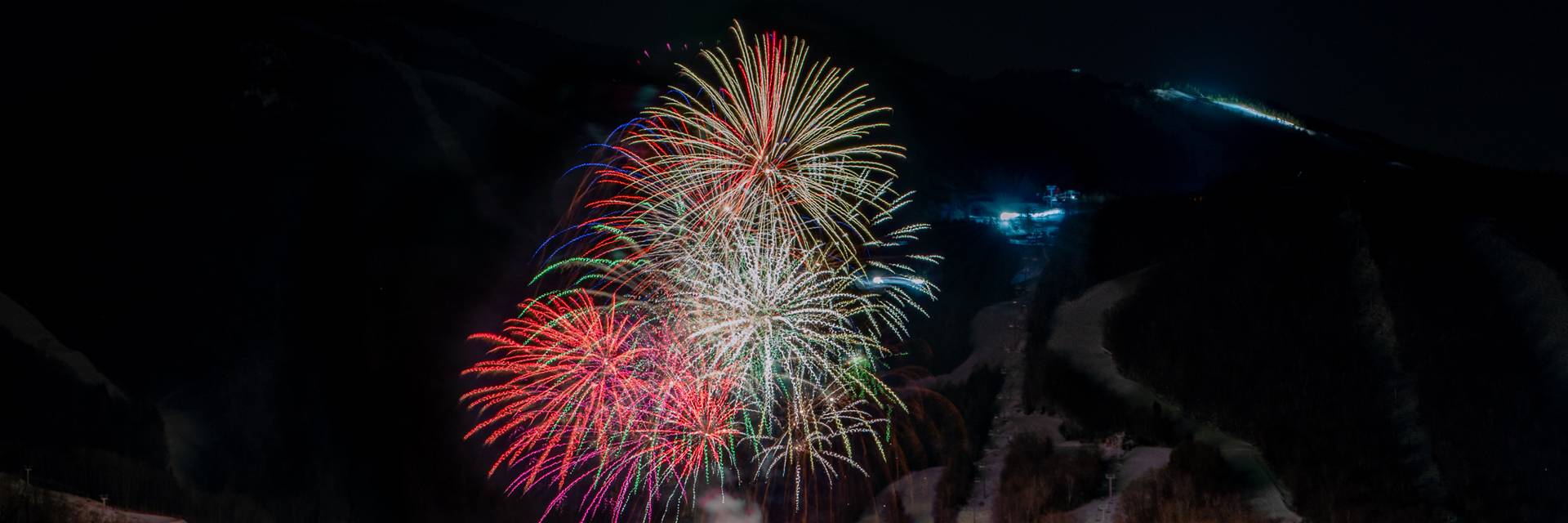 Fireworks at Sunday River in the winter time.