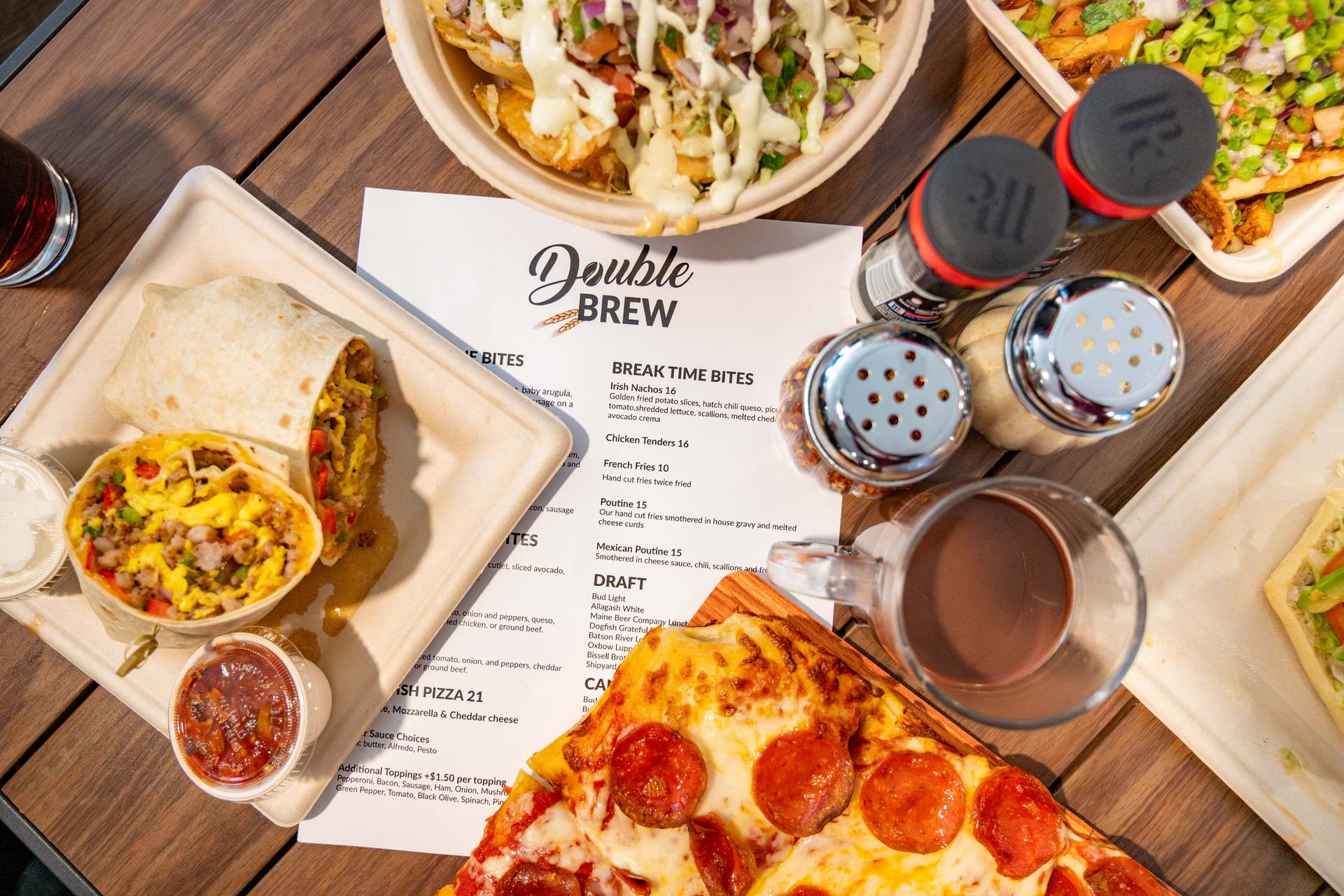 A table of food for Double Brew at Sunday River.