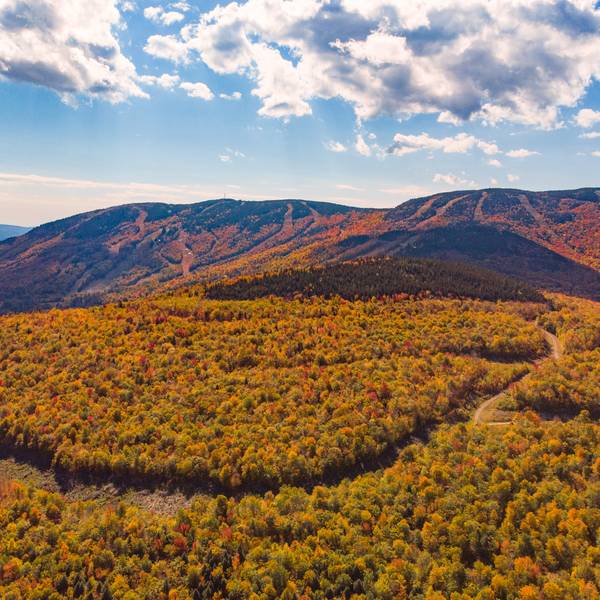Fall foliage out in the Jordan bowl overlooking the Jordan Hotel at Sunday River Resort in Newry, Maine
