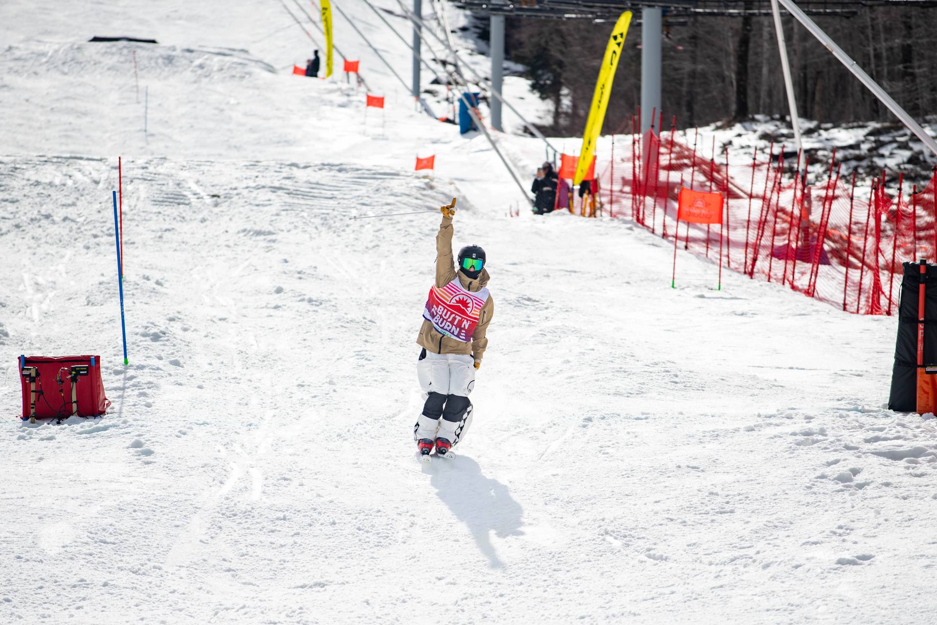A person finishing their race at Sunday River's Bust N Burn.