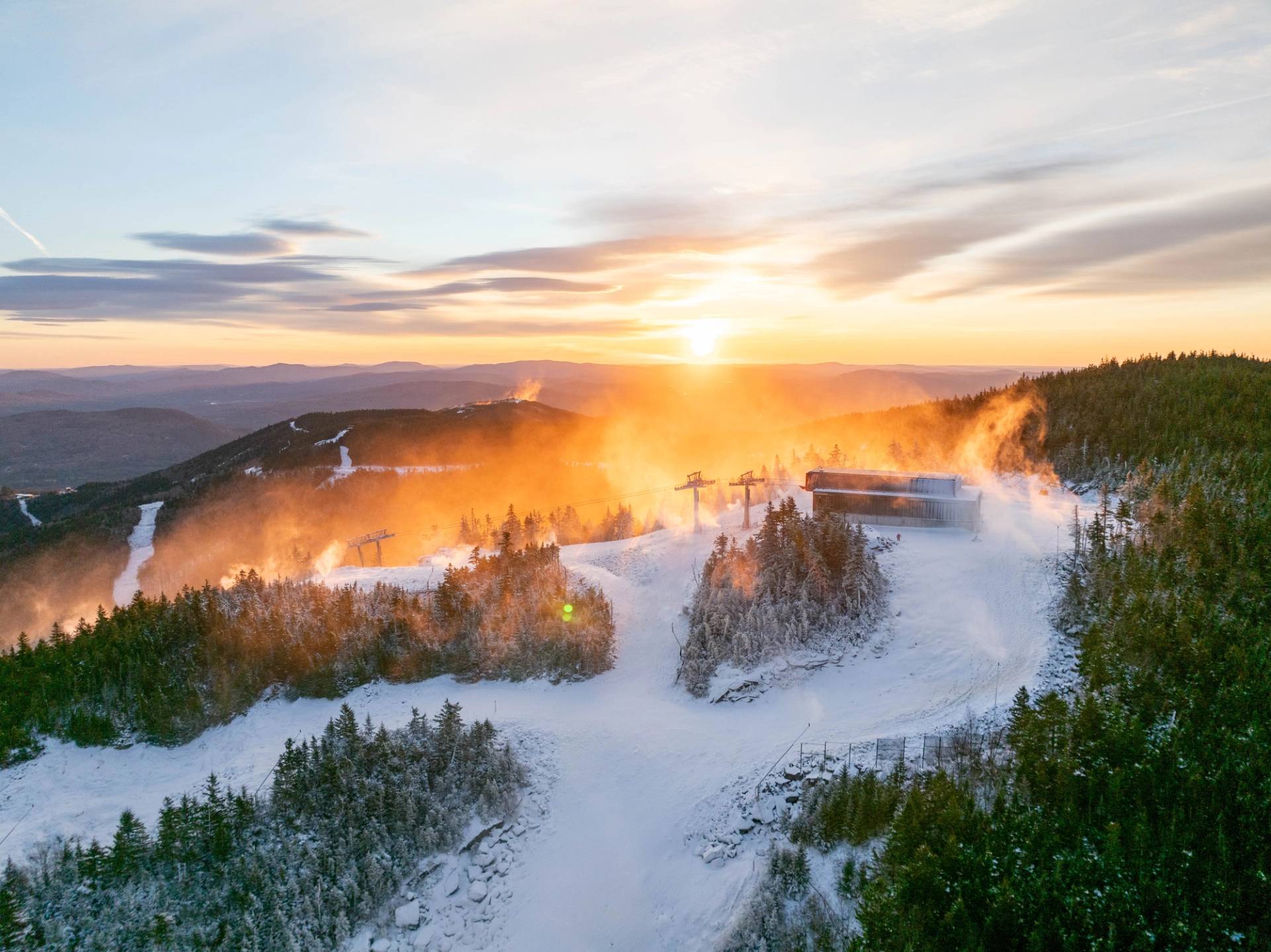 Snowmaking on Jordan Peak at Sunday River, photo from November 7, 2025.