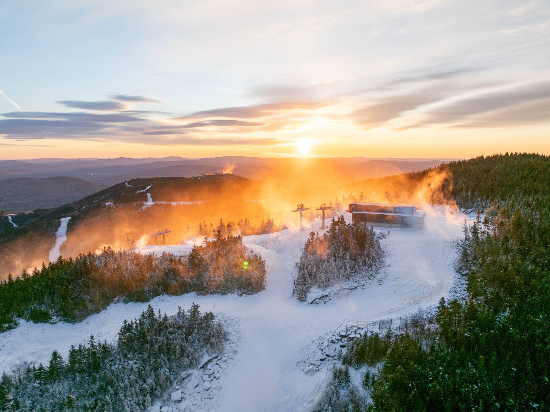 Snowmaking on Jordan Peak at Sunday River, photo from November 7, 2025.