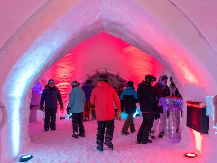 People enjoying The Igloo at Sunday River.