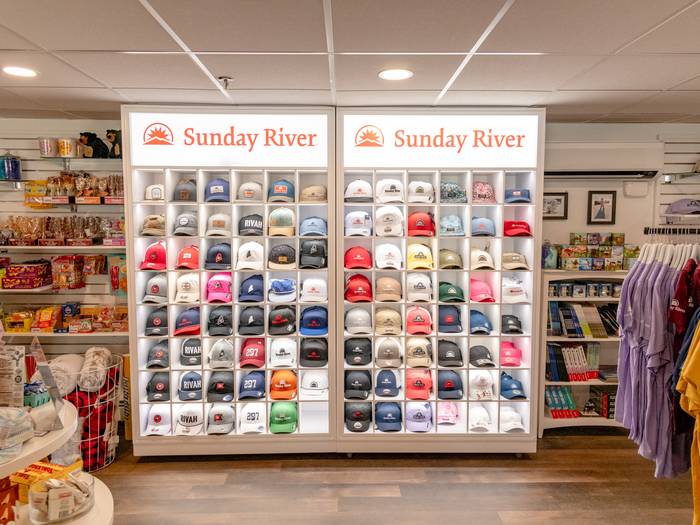 The hat wall at Betty's Treat's and Treasures.