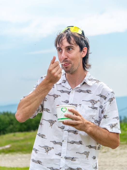 A man enjoying some ice cream at Sunday River.