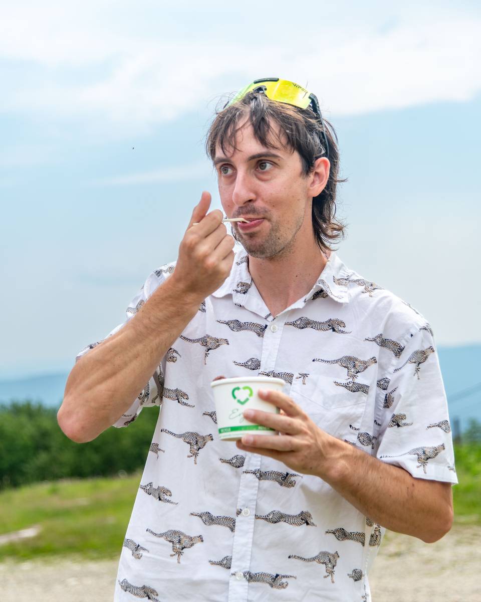 A man enjoying some ice cream at Sunday River.