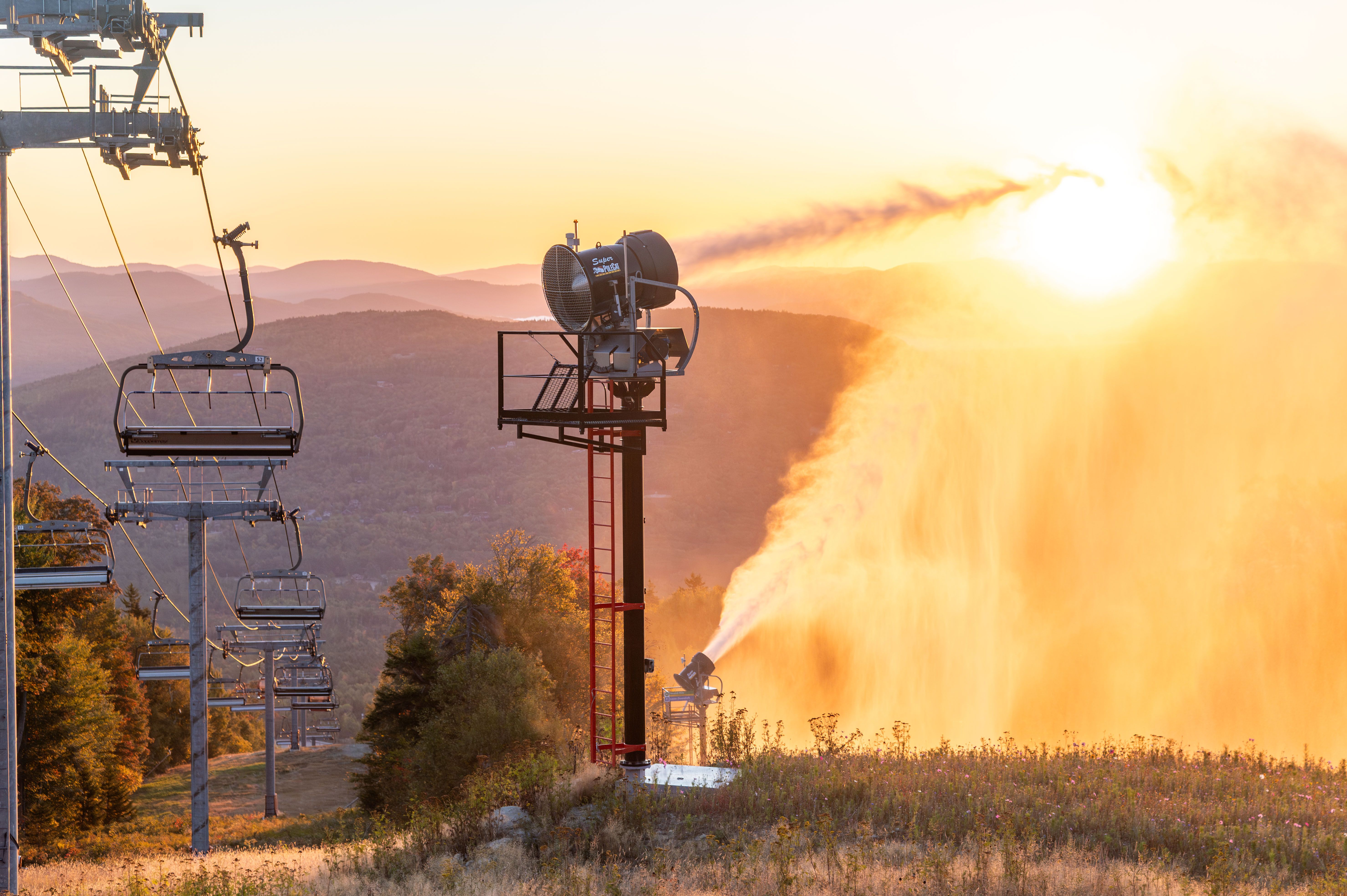 Fan guns at Sunday River during the annual snowmaking test in the fall.