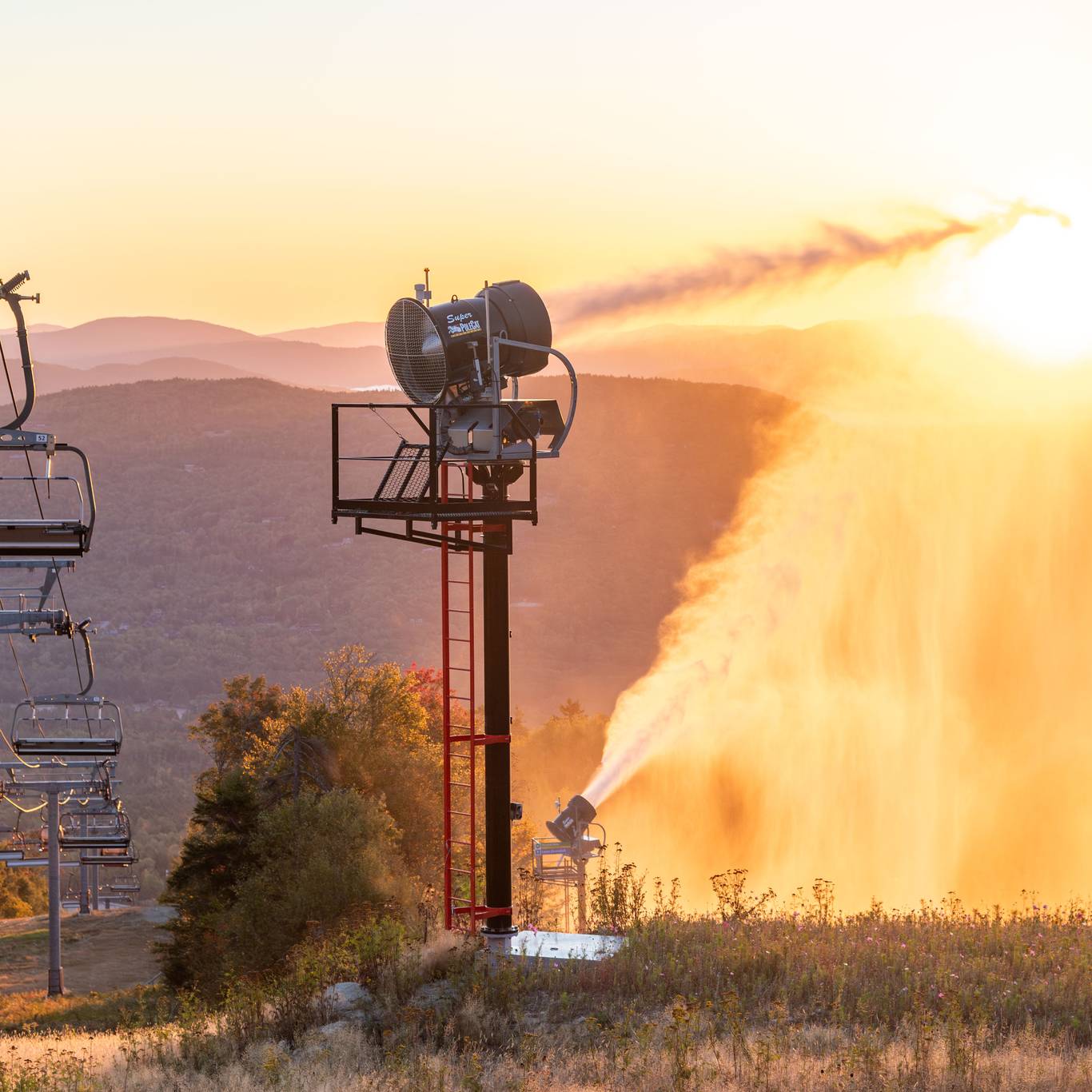 Fan guns at Sunday River during the annual snowmaking test in the fall.
