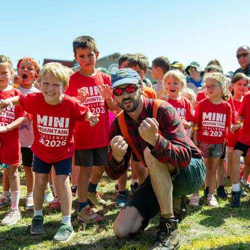 Kids posing with Donny at Mini Mountain Challenge.