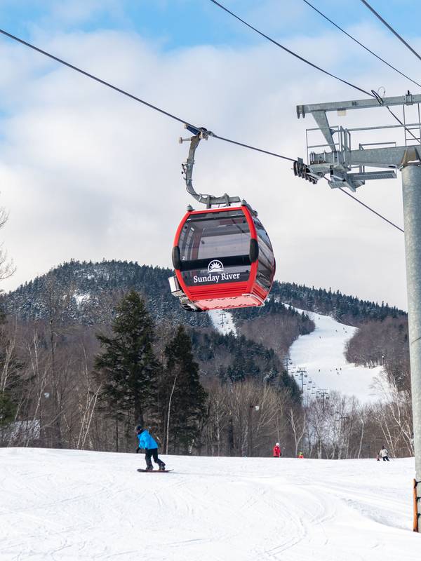 People skiing under the Chondola at Sunday River.