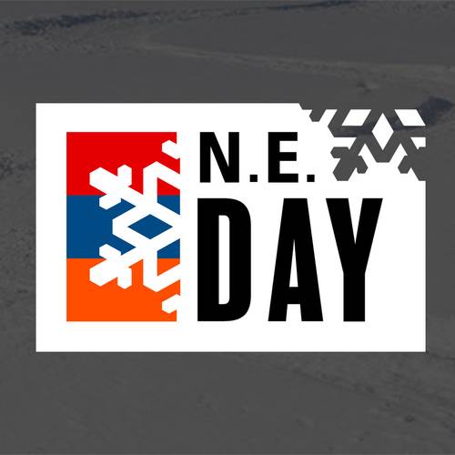 NE Day logo over fresh snow