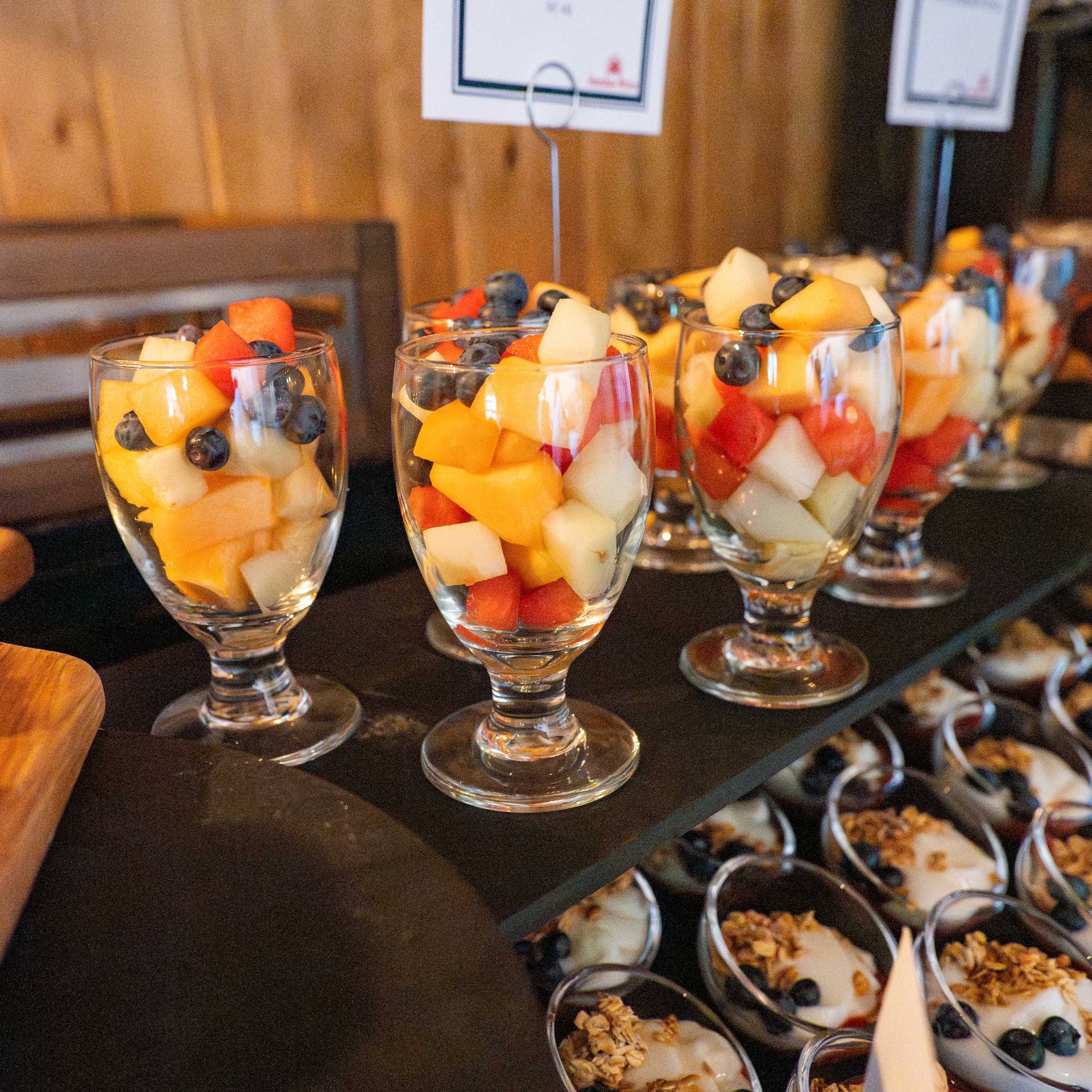 Assorted fruit at a buffet at Sunday River.