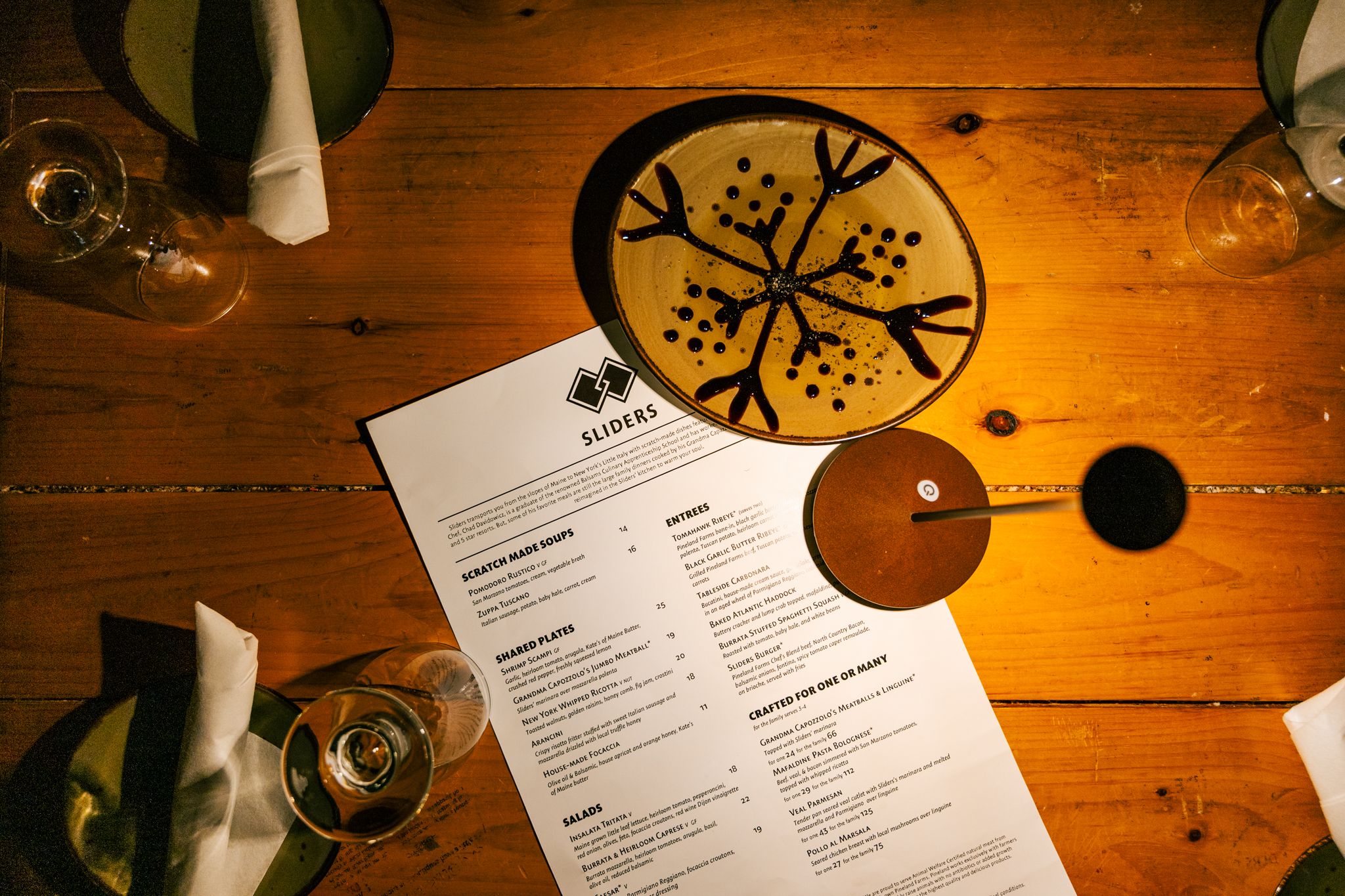 Sliders menu on a table at Sunday River.