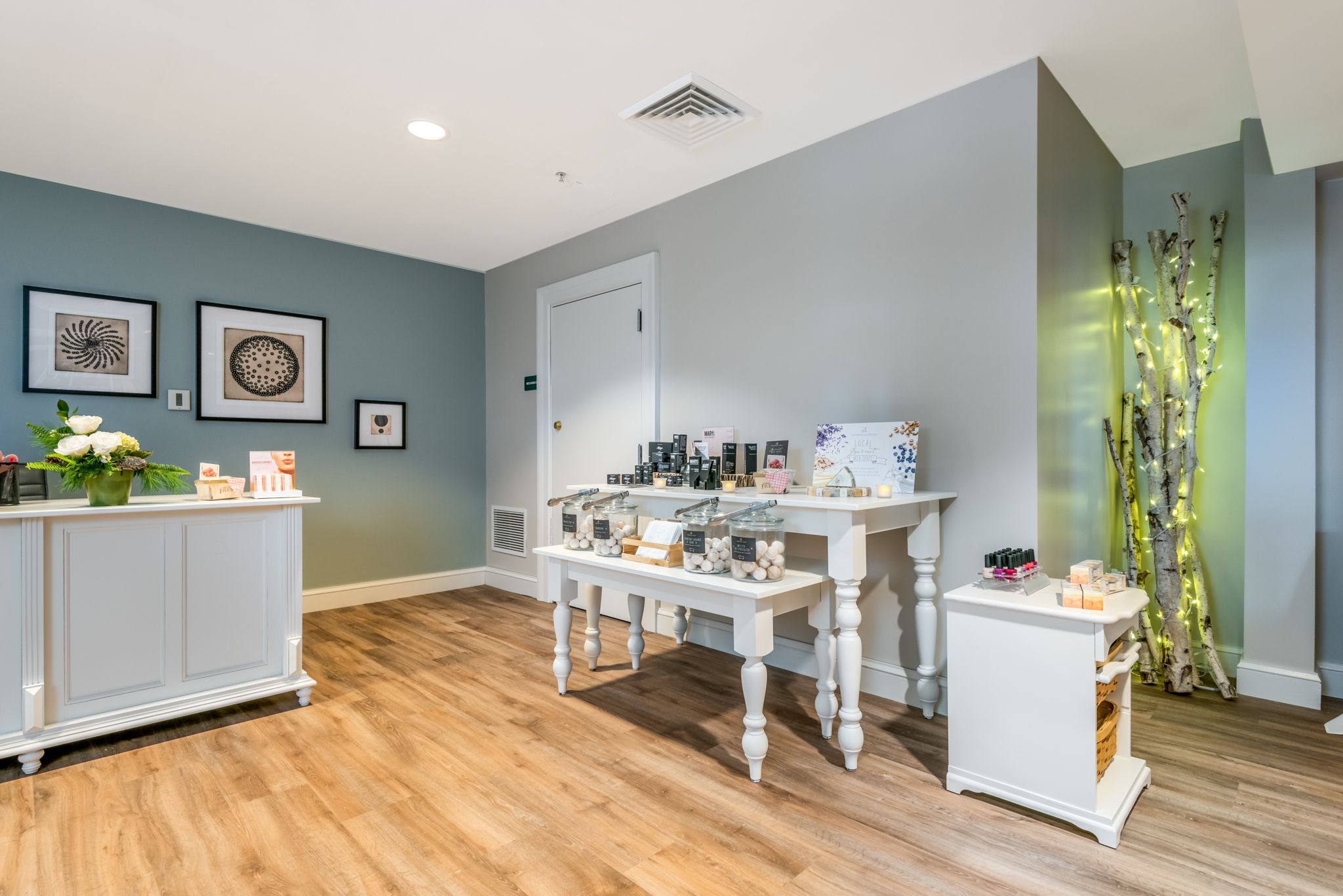 Spa products on a table at the Jordan Spa.
