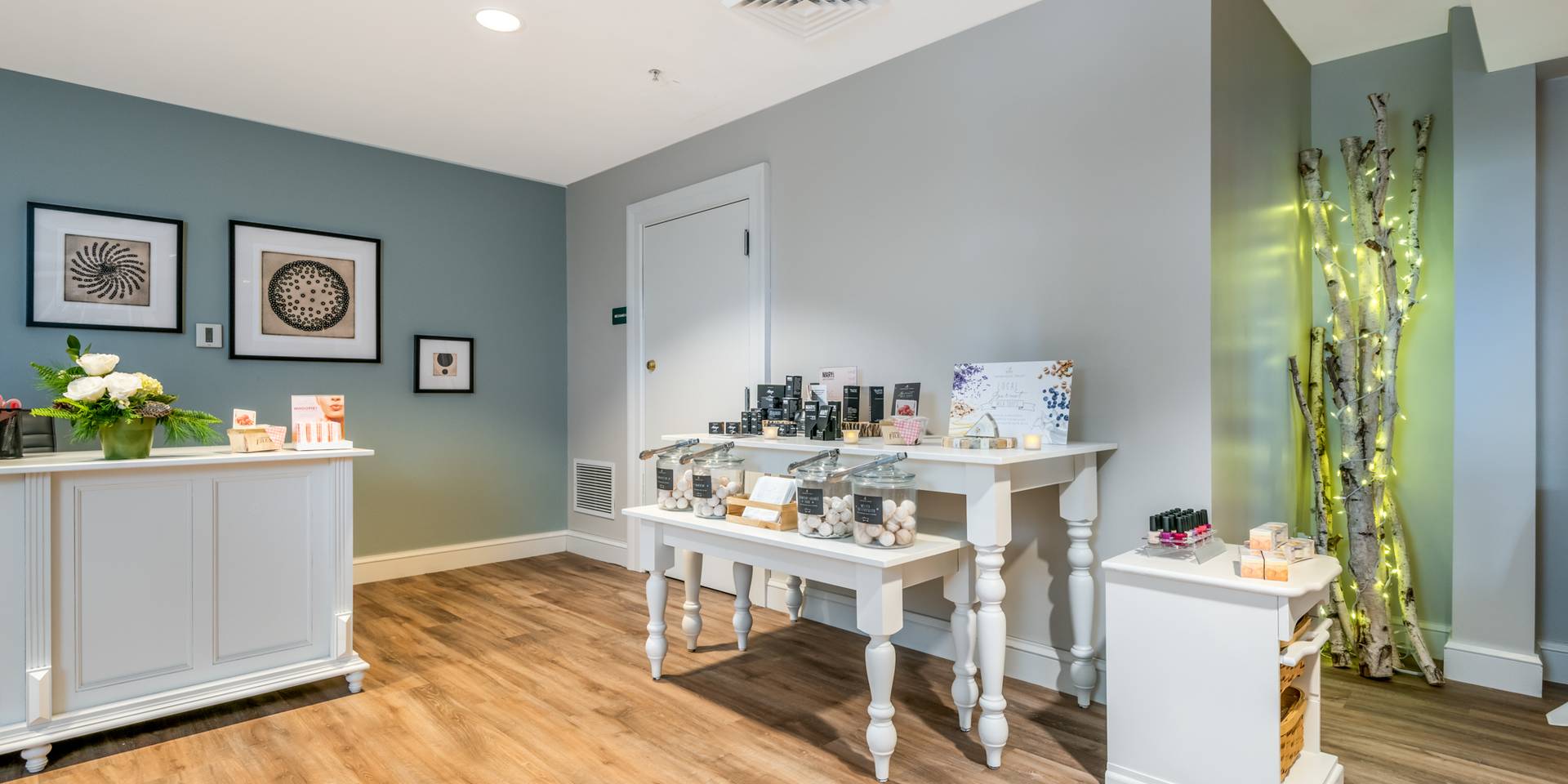 Spa products on a table at the Jordan Spa.