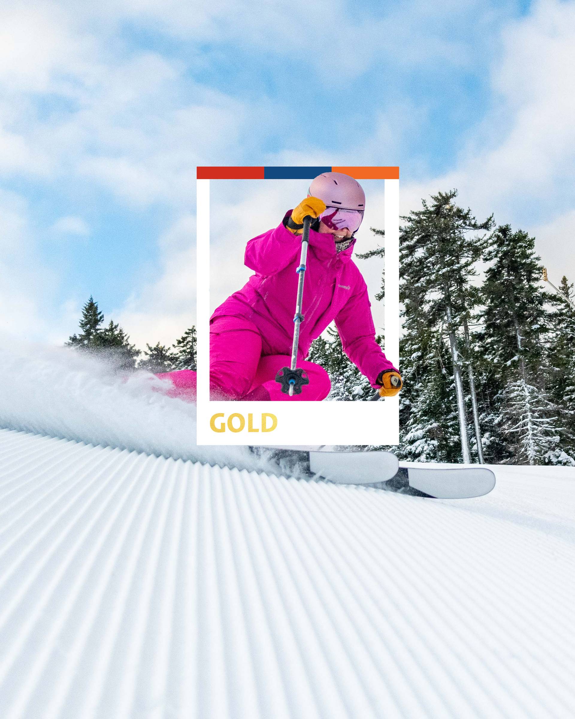 A skier shredding some fresh stripes at Sunday River.