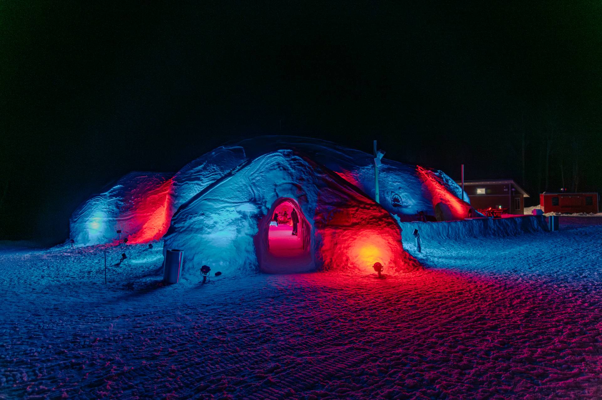 The Igloo at Sunday River at night.
