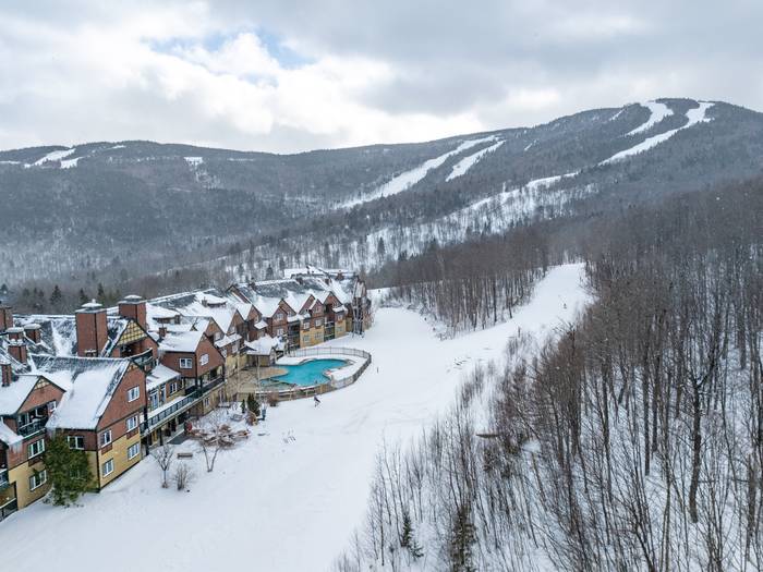 A view of the slopeside pool at the Jordan Hotel at Sunday River.