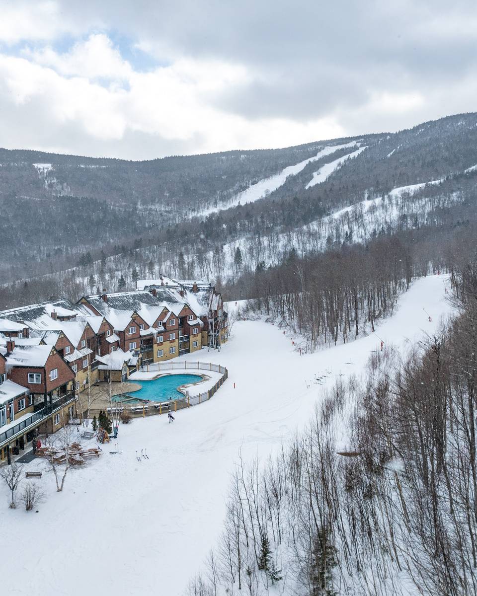 A view of the slopeside pool at the Jordan Hotel at Sunday River.